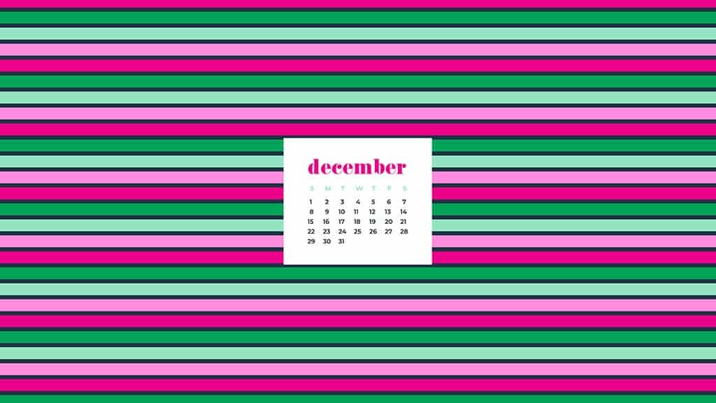 free December wallpaper calendars — colorful stripes