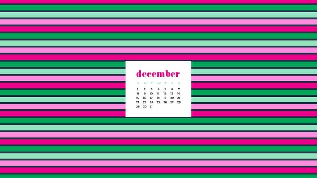 free December wallpaper calendars — colorful stripes