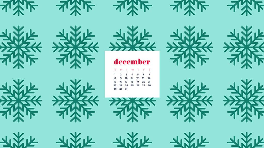 free December wallpaper calendars — green snowflakes