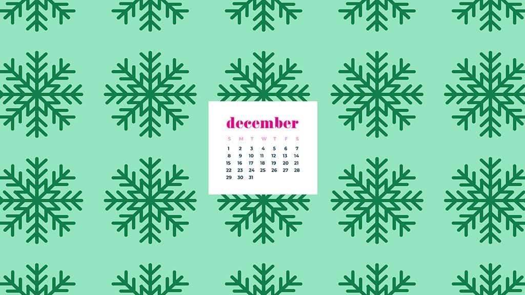 free December wallpaper calendars — green snowflakes