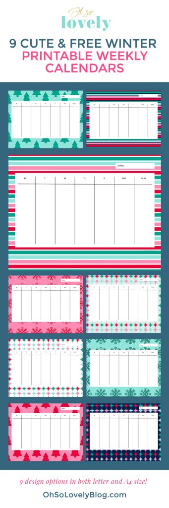 FREE winter weekly planner printables — 9 colorful designs to choose from in both letter and A4 size. Get organized in style!