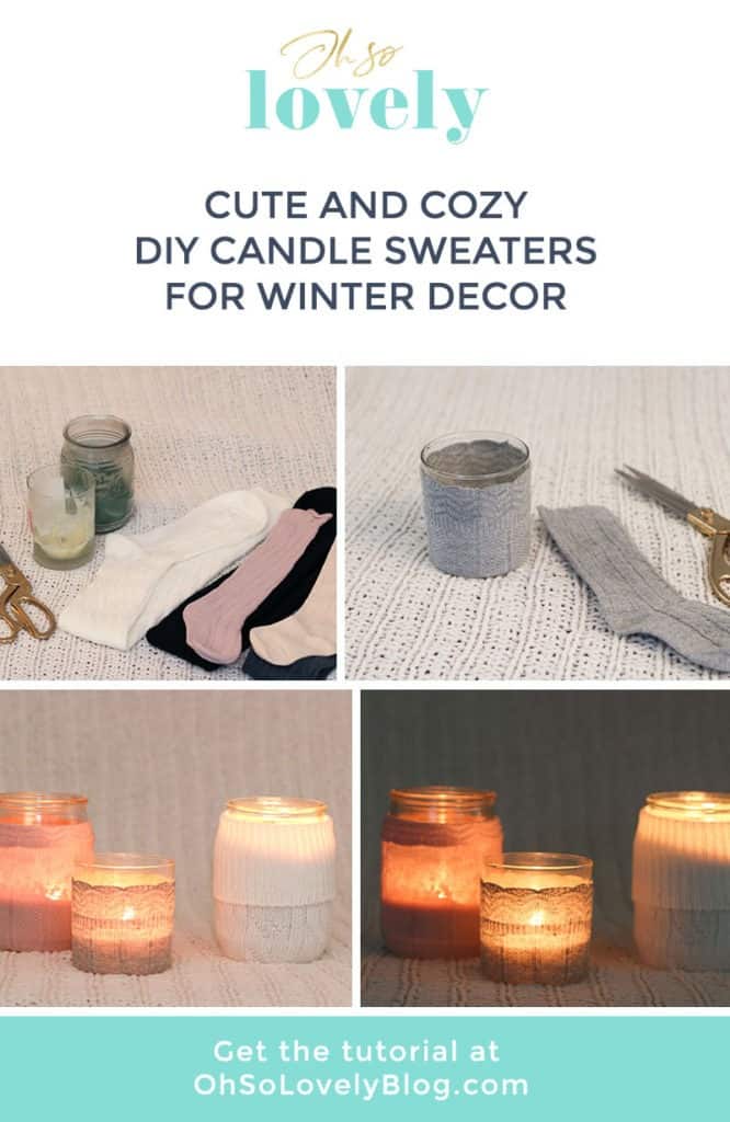 DIY candle sweaters! Learn how to easily transform sweater socks into the coziest sweaters for your candles — instant winter mood!