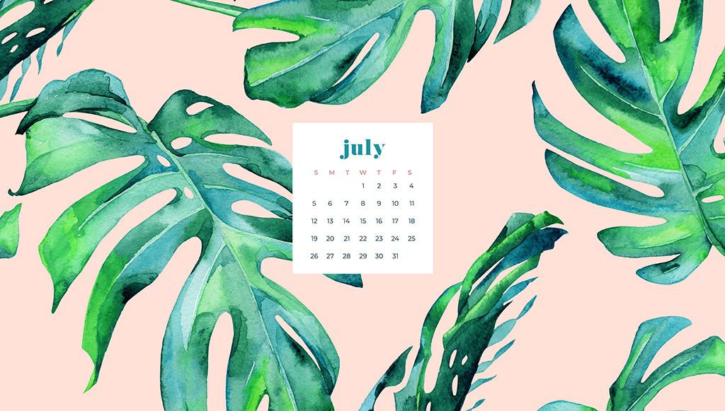 Free July wallpapers peach and palm leaf