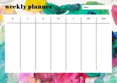 Free weekly planner printables in colorful abstract design