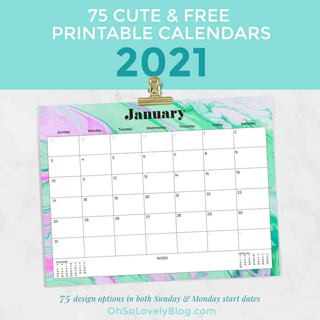 Free 2021 calendars — 75 beautifully designed January through December options in both Sunday and Monday starts. Download yours today!