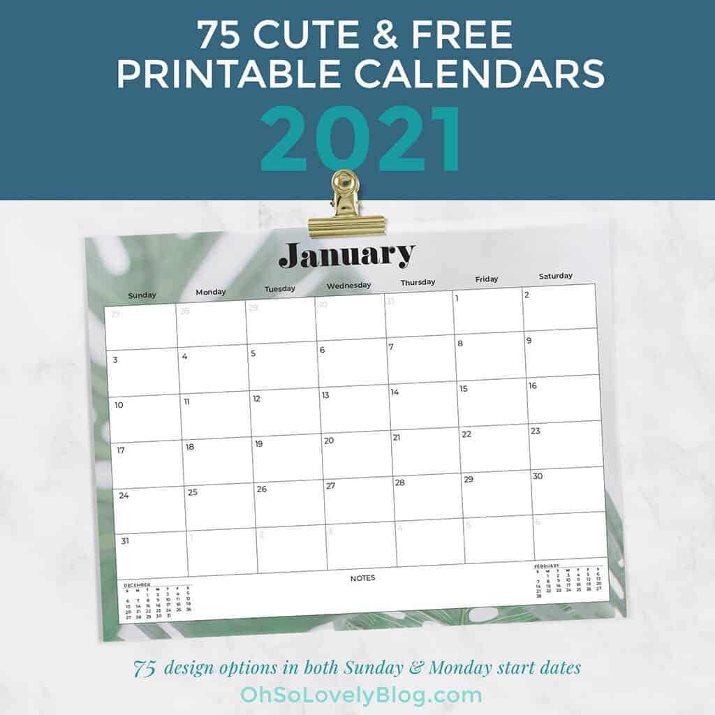 Free 2021 calendars — 75 beautifully designed January through December options in both Sunday and Monday starts. Download yours today!