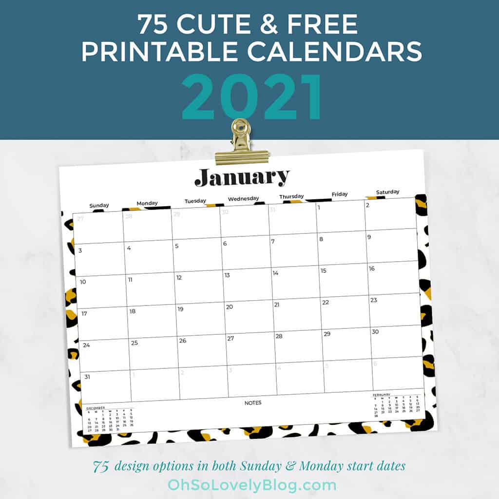 Free 2021 calendars — 75 beautifully designed January through December options in both Sunday and Monday starts. Download yours today!