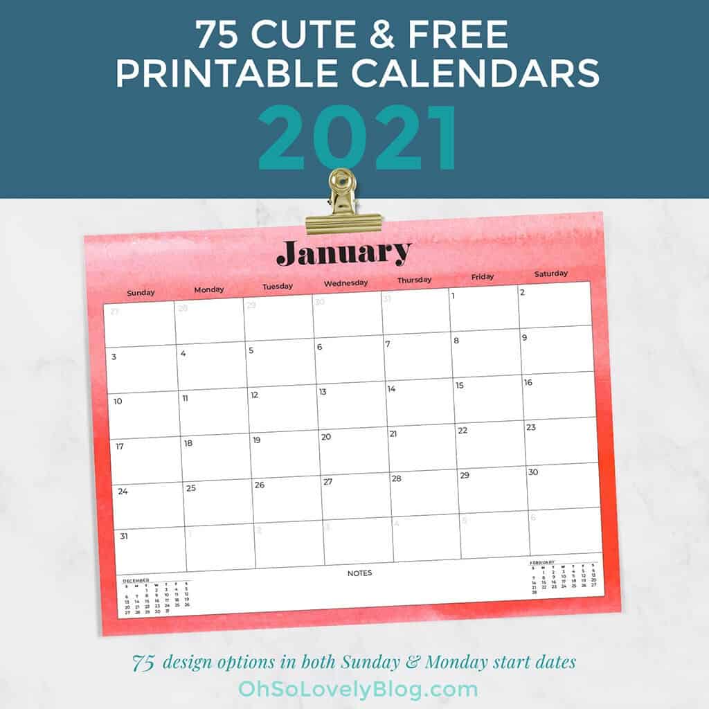 Free 2021 calendars — 75 beautifully designed January through December options in both Sunday and Monday starts. Download yours today!