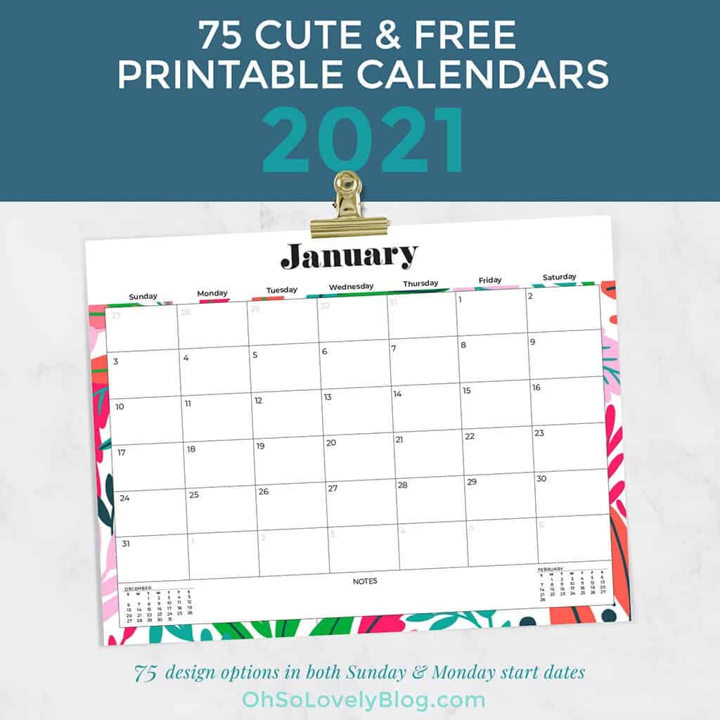 Free 2021 calendars — 75 beautifully designed January through December options in both Sunday and Monday starts. Download yours today!