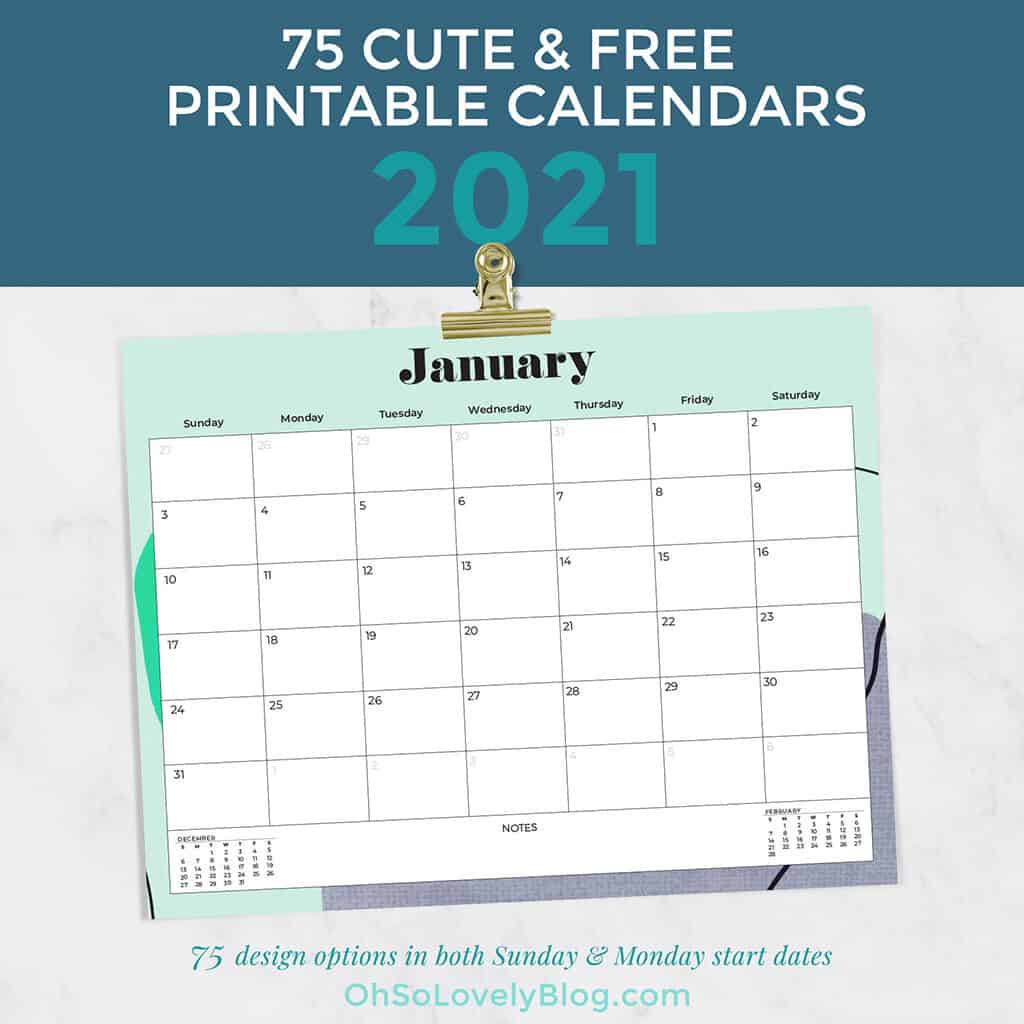 Free 2021 calendars — 75 beautifully designed January through December options in both Sunday and Monday starts. Download yours today!