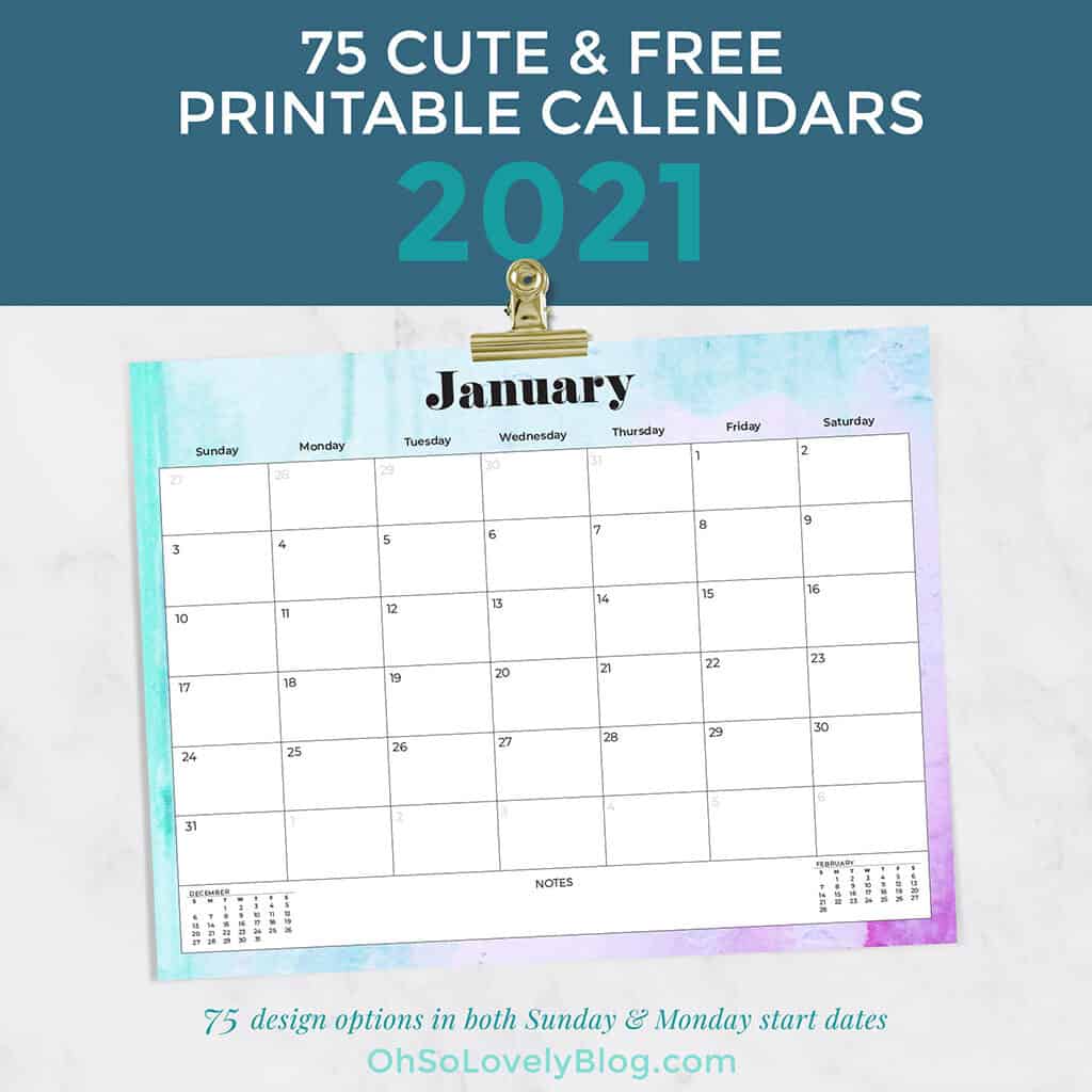 Free 2021 calendars — 75 beautifully designed January through December options in both Sunday and Monday starts. Download yours today!