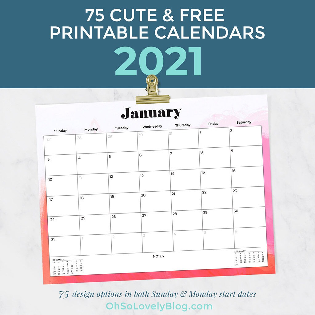 Free 2021 calendars — 75 beautifully designed January through December options in both Sunday and Monday starts. Download yours today!