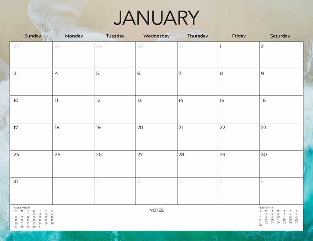 free 2021 calendars beach