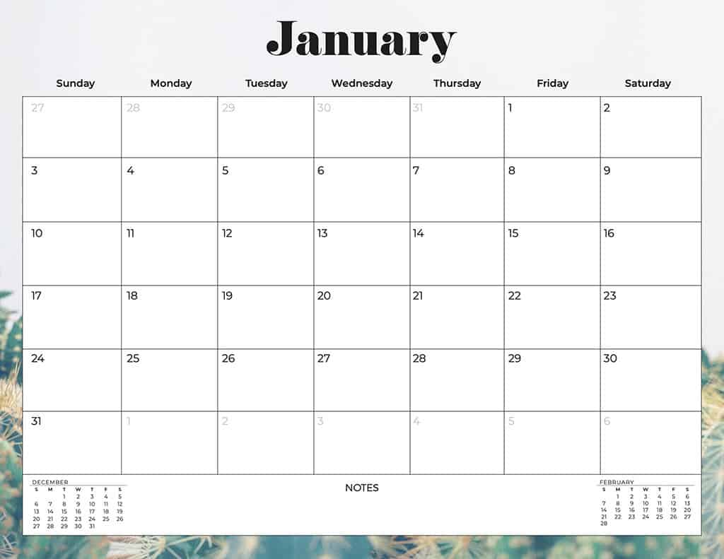 free 2021 calendars cactus