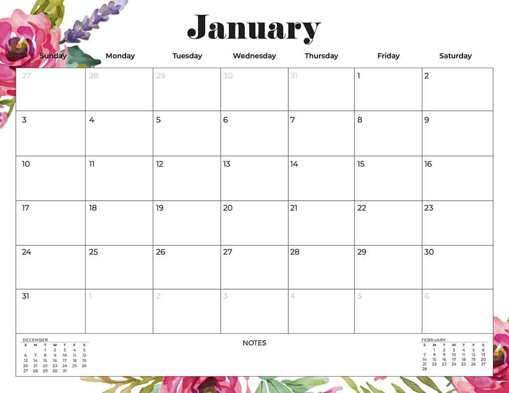 Featured image of post Floral January Calendar 2021 Printable