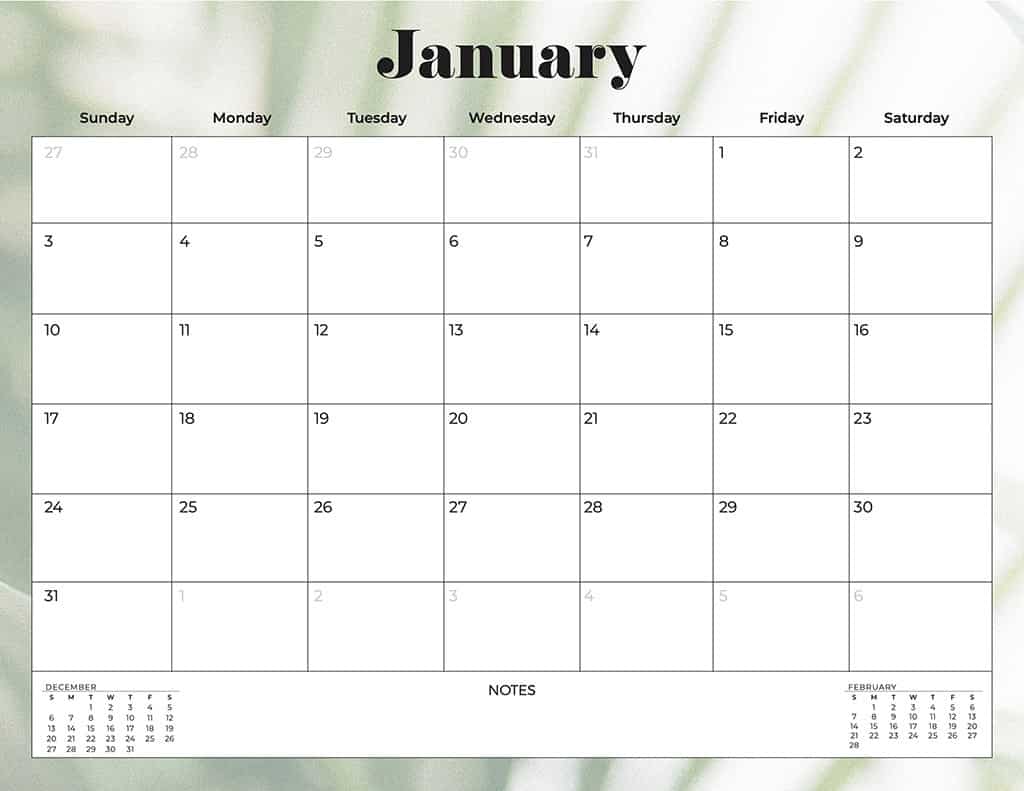 free 2021 calendars palm leaves