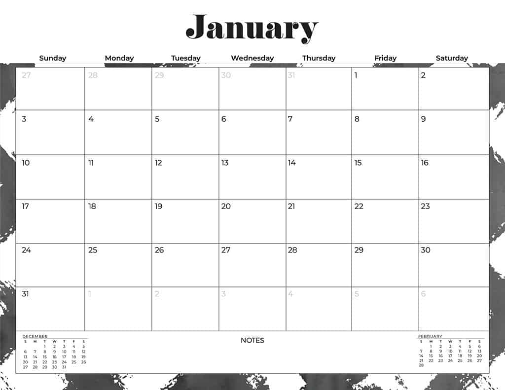 free 2021 calendars black and white