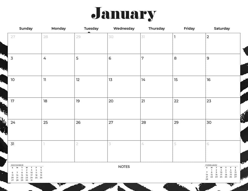 free 2021 calendars black and white