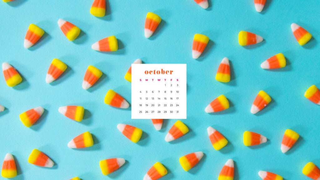 Candy corn Free October 2020 desktop calendar wallpapers — 22 design options!