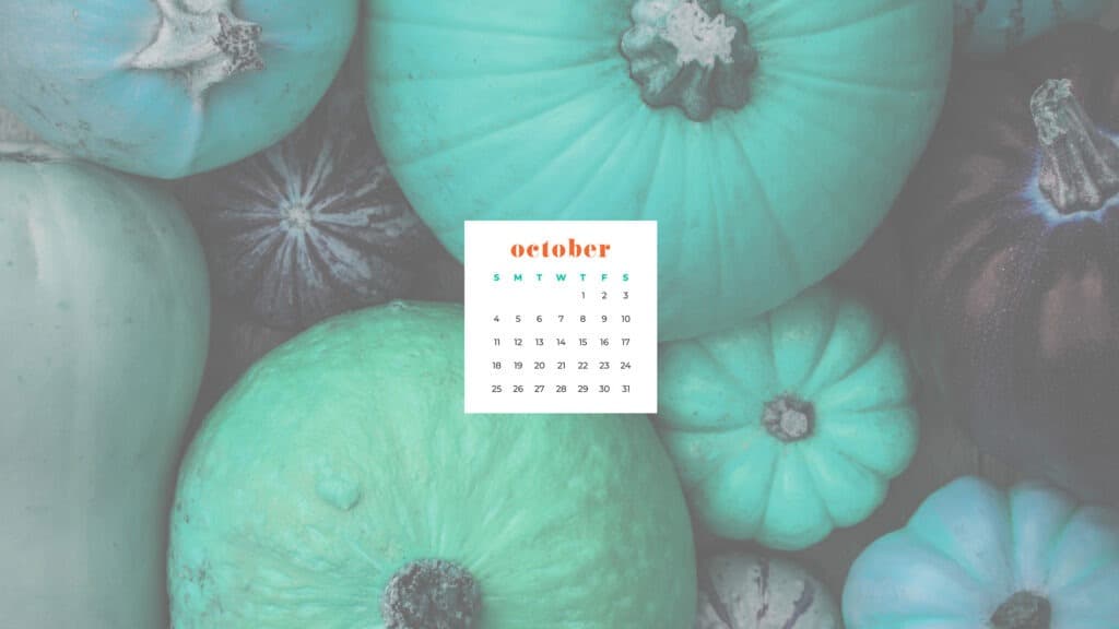 Turquoise pumpkins Free October 2020 desktop calendar wallpapers — 22 design options!