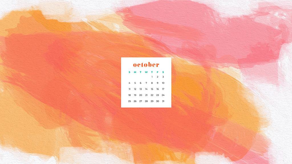 Colorful orange and coral abstract art wallpaper calendar