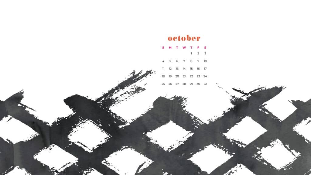 Black and white Free October 2020 desktop calendar wallpapers — 22 design options!