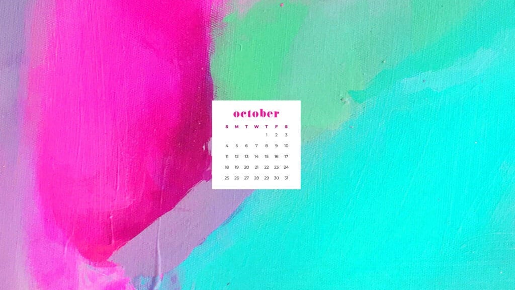 Colorful pink and turquoise abstract art wallpaper calendar