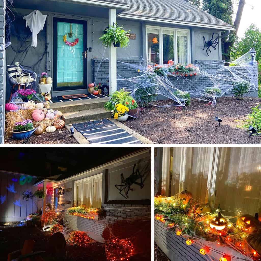 A fun & unique outdoor Halloween decor tour – at both day and nighttime! Full of affordable festivity & spookiness!