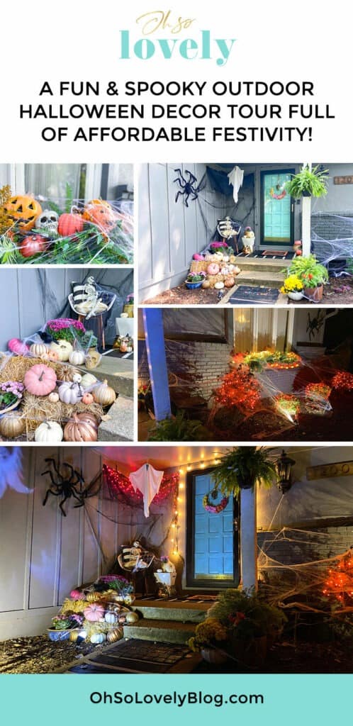 A fun & unique outdoor Halloween decor tour – at both day and nighttime! Full of affordable festivity & spookiness!