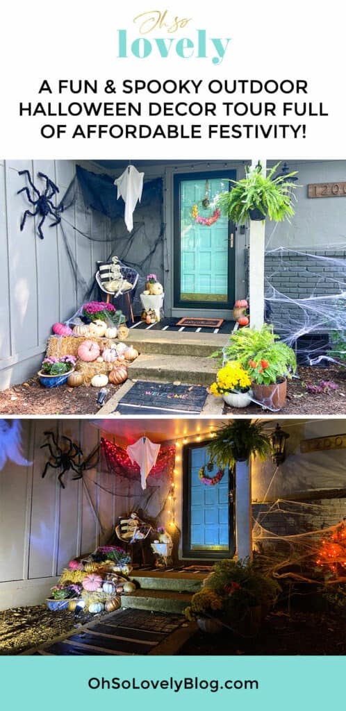 A fun & unique outdoor Halloween decor tour – at both day and nighttime! Full of affordable festivity & spookiness!