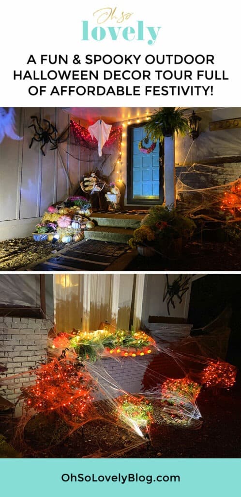 A fun & unique outdoor Halloween decor tour – at both day and nighttime! Full of affordable festivity & spookiness!