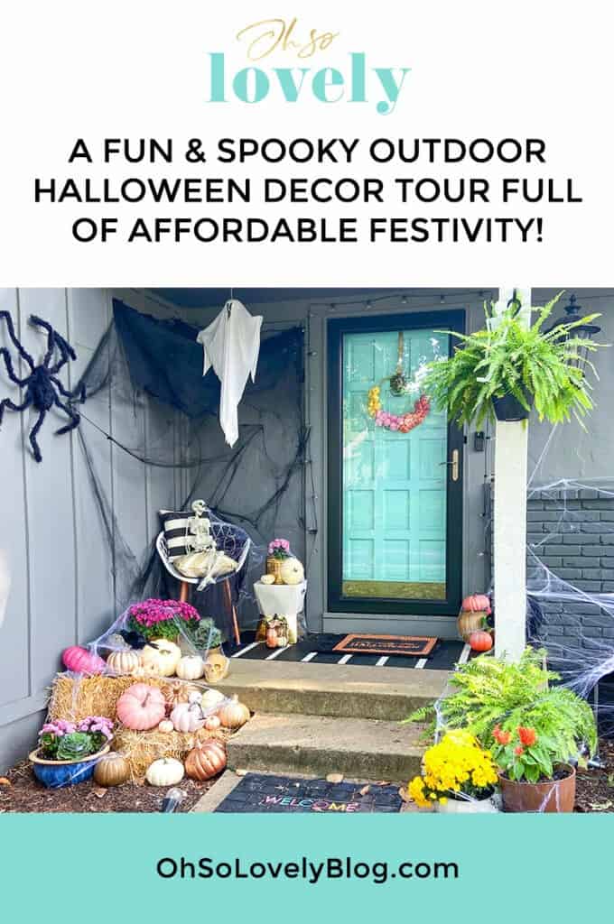 A fun & unique outdoor Halloween decor tour – at both day and nighttime! Full of affordable festivity & spookiness!