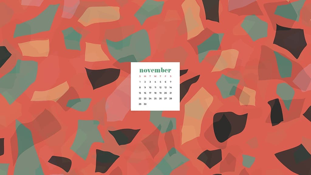 Free November 2020 desktop calendar wallpapers — abstract coral pattern