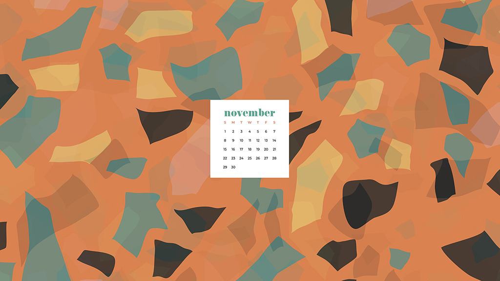 Free November 2020 desktop calendar wallpapers — orange and yellow abstract pattern