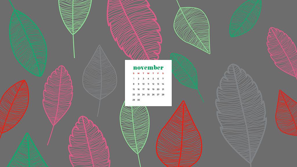 Free November 2020 desktop calendar wallpapers — colorful leaves pattern