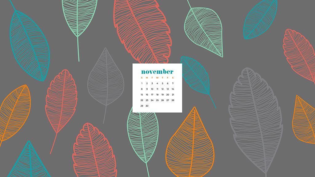 Free November 2020 desktop calendar wallpapers —  colorful leaf illustration