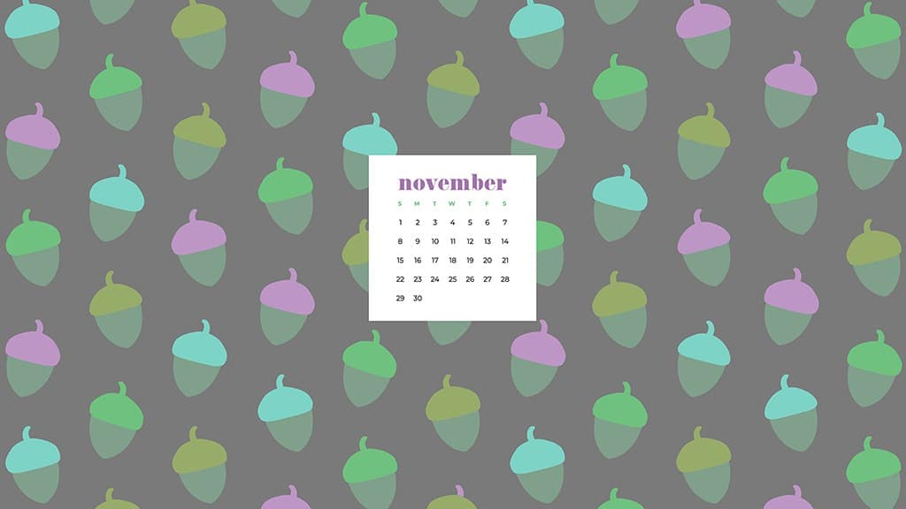 Free November 2020 desktop calendar wallpapers — colorful acorn pattern