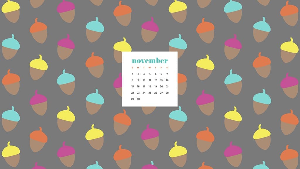 Free November 2020 desktop calendar wallpapers — colorful acorns