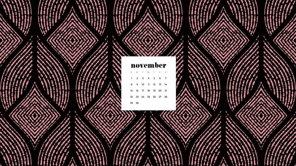 Free November 2020 desktop calendar wallpapers — pink and black pattern