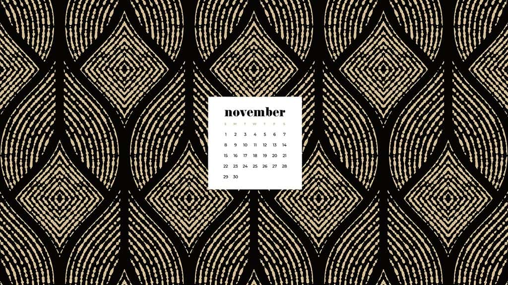Free November 2020 desktop calendar wallpapers — black and tan pattern