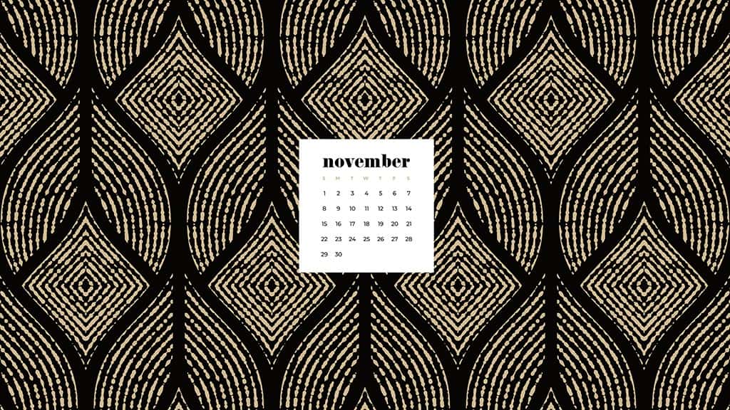 Free November 2020 desktop calendar wallpapers — black and tan pattern