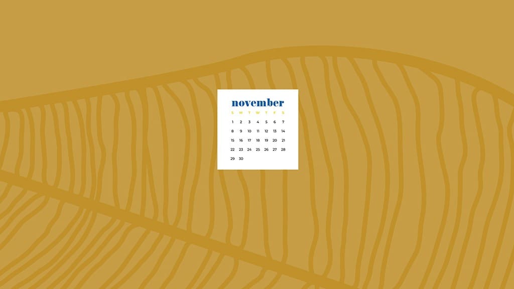 Free November 2020 desktop calendar wallpapers — mustard leaf pattern