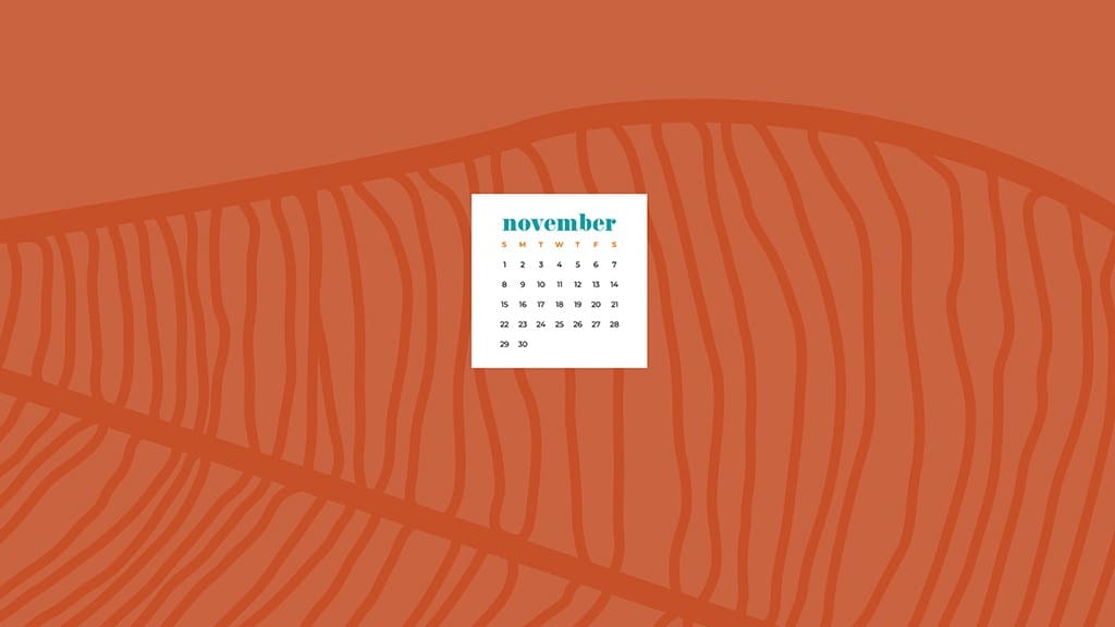 Free November 2020 desktop calendar wallpapers — orange leaf pattern