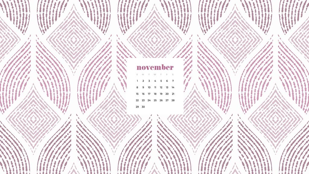 Free November 2020 desktop calendar wallpapers — white and pink pattern