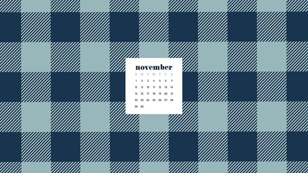 Free November 2020 desktop calendar wallpapers — turquoise and navy buffalo check