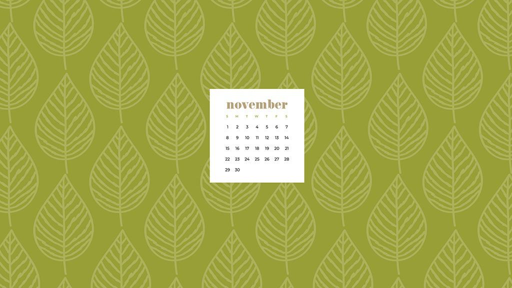 Free November 2020 desktop calendar wallpapers — green leaf pattern