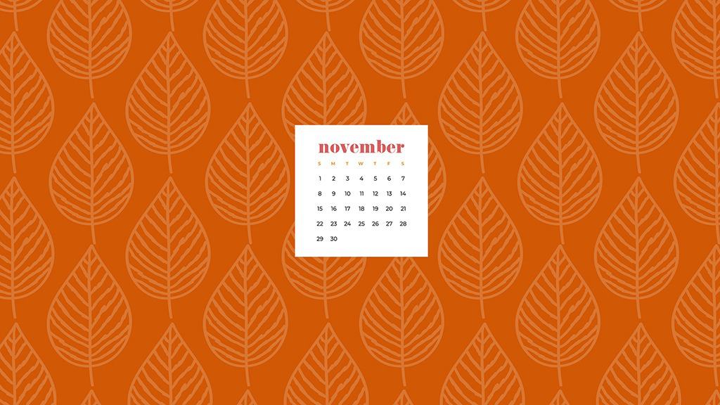 Free November 2020 desktop calendar wallpapers — orange leaf pattern