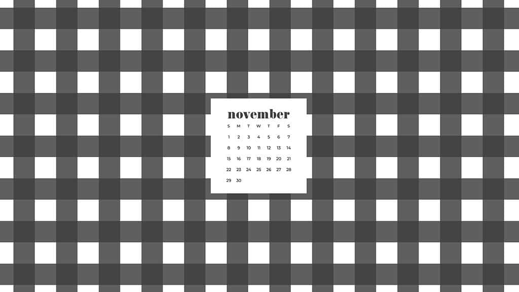 Free November 2020 desktop calendar wallpapers — black and white plaid