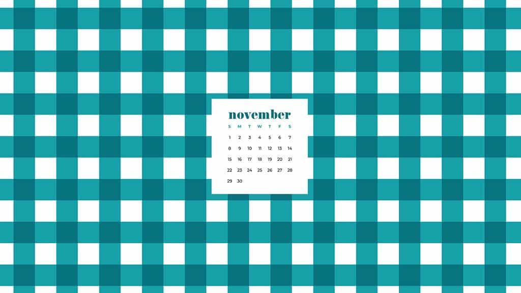 Free November 2020 desktop calendar wallpapers — turquoise and white plaid