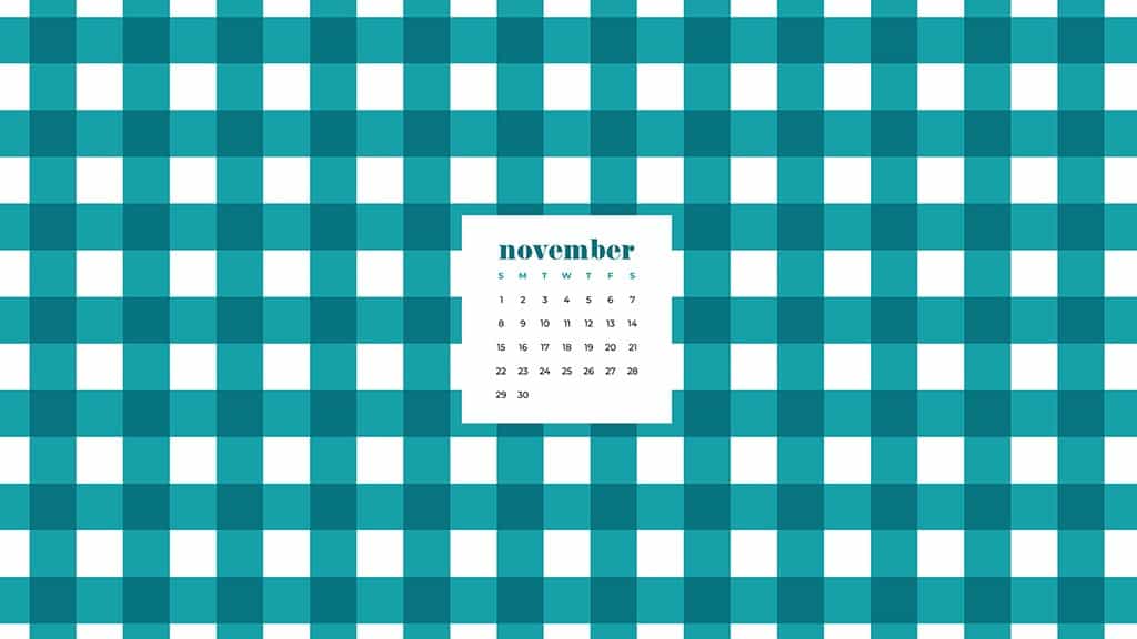 Free November 2020 desktop calendar wallpapers — turquoise and white plaid